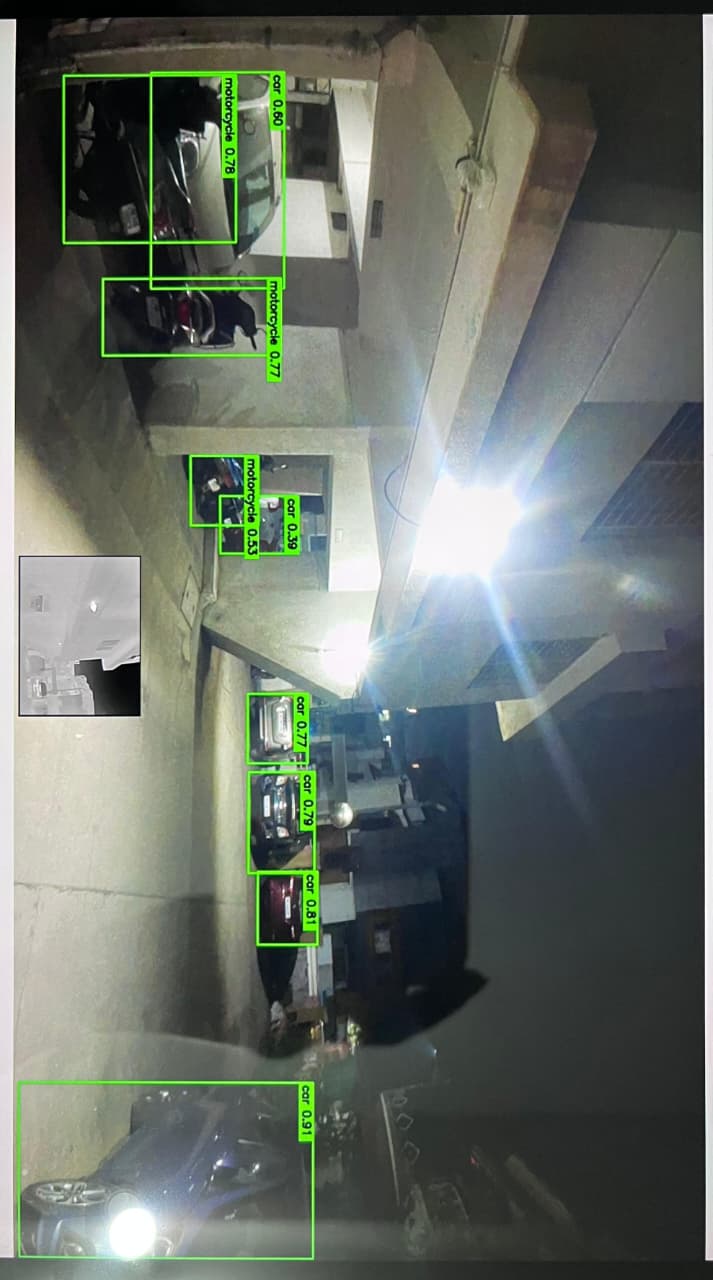 HAWKAI AI detecting vehicles in a parking garage.